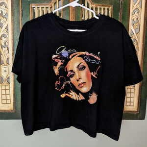 Cher | Black | Crop Top Tee |  Stars Album Graphic | Women's Size XL tour Promo